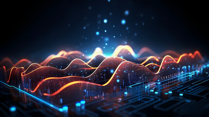 Fototapeta na wymiar Futuristic technology background of digital glowing waves and network system