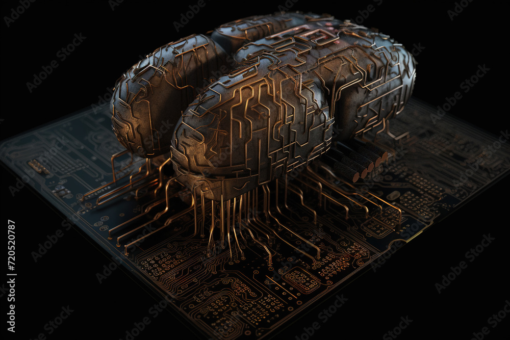 Poster Artificial intelligence science concept with technological AI brain on the circuit board.