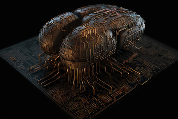 Artificial intelligence science concept with technological AI brain on the circuit board.
