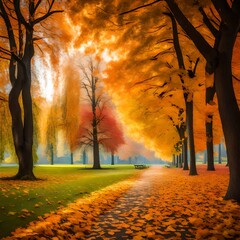 Autumnal view of a colorful park 