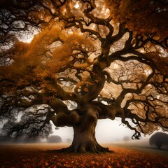 gorgeous oak tree at fall's twilight