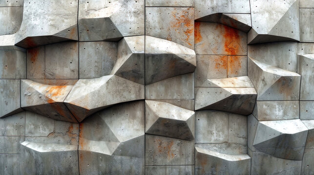 The texture of concrete with applied lines and relief, creating geometric patt © JVLMediaUHD