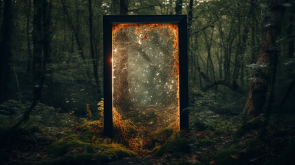 a different dimension of a door in the forest. Generative AI