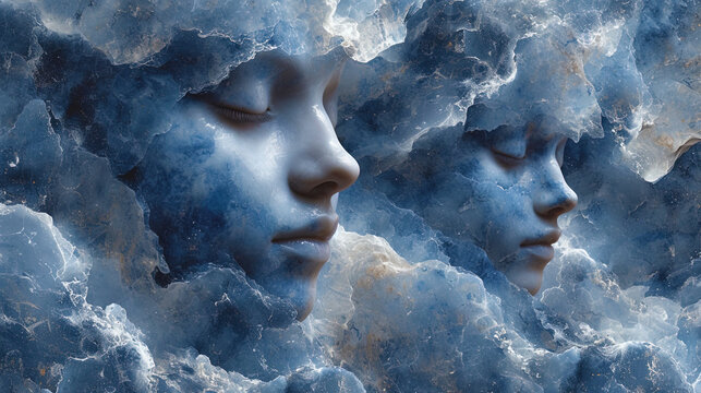 Wallpaper with a pattern of faces and cold shades a pattern that creates the impression of a cold and crystal look, which gives the interior freshne