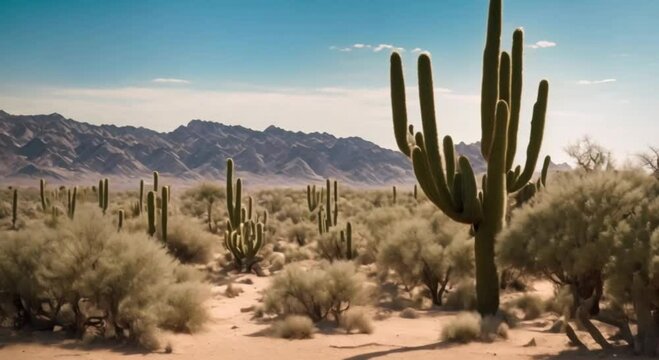 Cinematic cactus tree in desert and sand