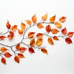 Branch of autumn leaves (Cherry plum) isolated on a white background. Studio shot, autumn leaves isolated on white
