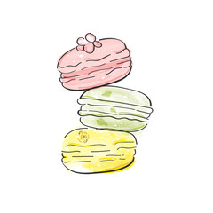 doodle style macarons with watercolor brushes, hand drawn illustration of an apple with a brush