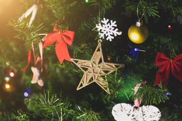 Beautiful New Year Festive Garland or Toy on the Christmas tree.