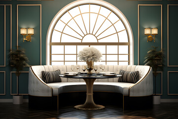 Luxury dining nook with a round dining table - obrazy, fototapety, plakaty
