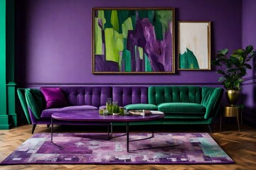 purple couch and lamp in a room