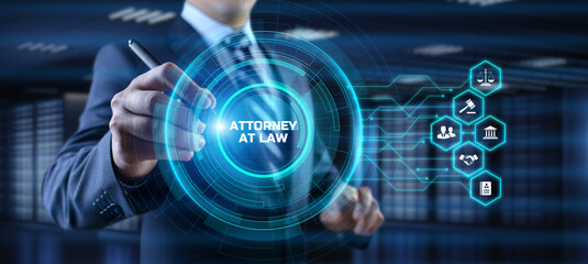 Legal advice attorney at law advocacy concept. Businessman pressing virtual button.
