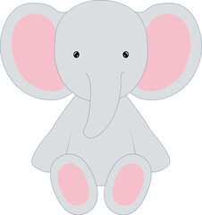 Cute cartoon elephant baby in gray color.
