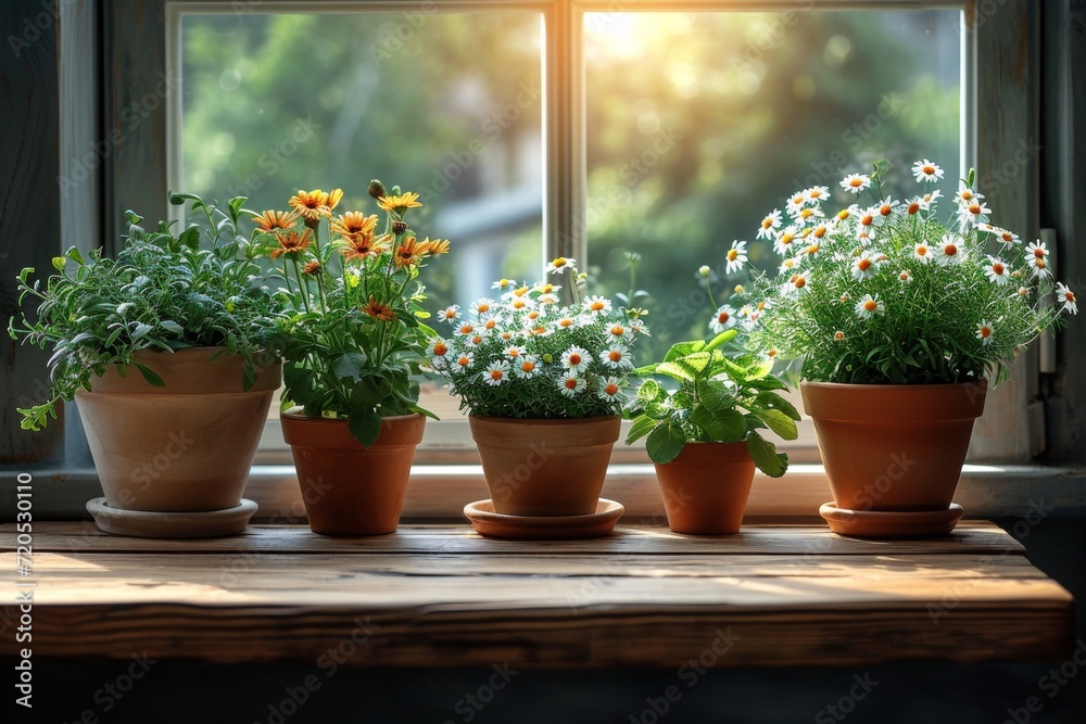 Poster a collection of potted plants arranged on top of a window sill.
