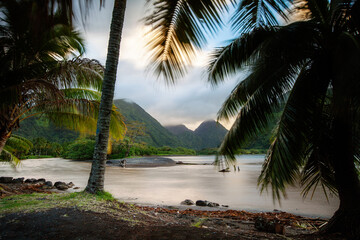 Tautira Mountains in Tahiti by the sea, French Polynesia