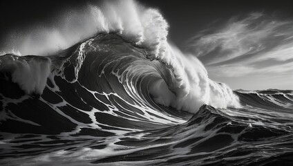 The wave of the sea . Black and white wallpaper