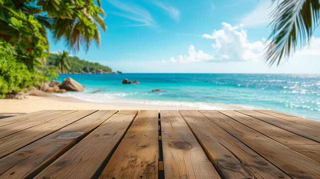 Top wooden table with sea view
