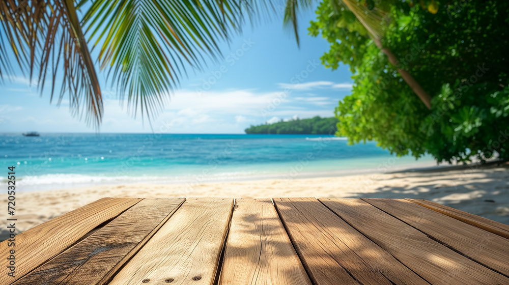 Canvas Prints top wooden table with sea view