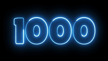 1000 Electric blue lighting text with black background. 1000 Number. One thousand.