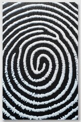 Fototapeta na wymiar Abstract fingerprint ornament with black and white swirls, creating a hypnotic and creative pattern.