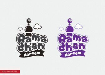 Vector lettering ramadan kareem text with mosque illustration 02
