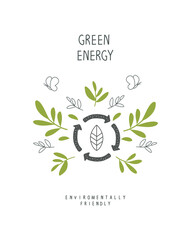 Environmentally friendly planet concept. Sprout with green leaves and sketch of sign green. Think Green. Protect the World from pollution concept.

