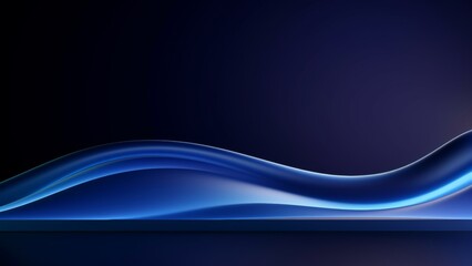 Modern blue stage with satin midnight blue flowing drapes in background, Premium showcase mockup template for Beauty, Cosmetic, Luxury products, with copy space for text