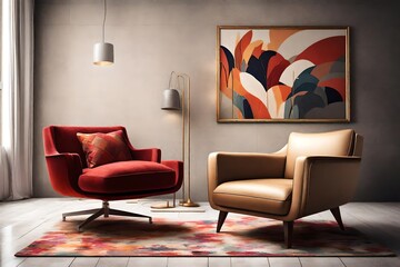 an AI prompt for an image: e a vibrant and luxurious modern armchair in a contemporary style,