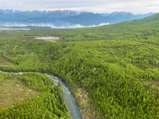 Foto op Plexiglas Berkenbos Lake Clark National Park in Alaska. Hardenburg Bay, Lake Clark, Port Alsworth, Tanalian River, beaver ponds, Spruce forest, birch groves. 