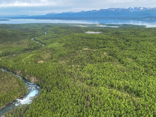 Lake Clark National Park in Alaska. Hardenburg Bay, Lake Clark, Port Alsworth, Tanalian River, beaver ponds, Spruce forest, birch groves. 