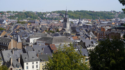 View over Namur in Wallonia, Belgium. In the center the Saint-Jean-Baptiste church.