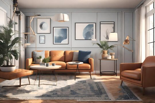 a 3D illustration of a living room interior in American style using artificial intelligence for image generation