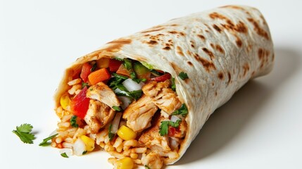 Angular view of Grilled Chicken Burrito against white background