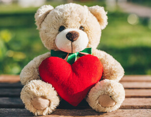 Loveable Plush Teddy Bear with Red Heart. Valentine's Day Cuddles