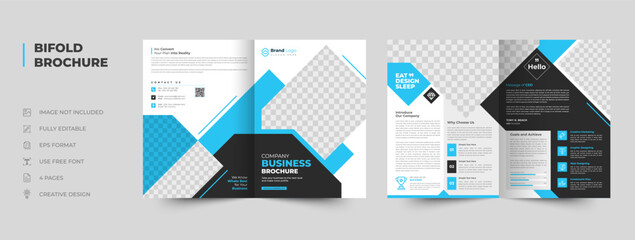 Corporate business bifold brochure template layout design, 4 page modern brochure editable template layout, minimalist business brochure template design with A4 paper.