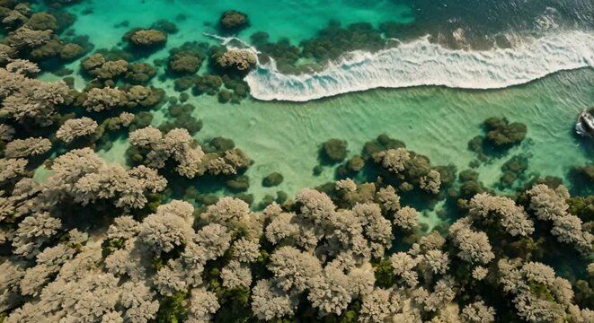 drone view of coral reef in the ocean