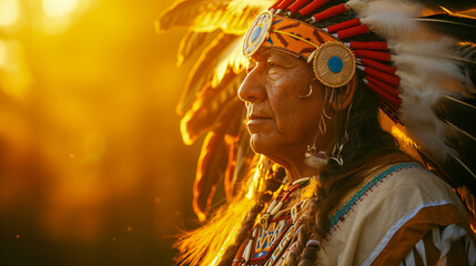 Old Native American man wearing traditional clothes
