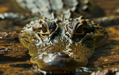 Fototapeta premium shot of a crocodile eyes narrowing in on a potential target