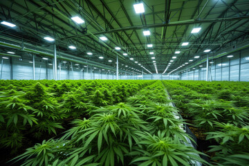 Large Scale Indoor Cannabis Plantation with Modern Agricultural Lighting - Powered by Adobe