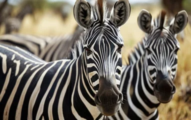 Gordijnen zebras displaying their distinctive black and white stripes © sitifatimah