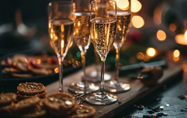 Foto op Aluminium Glasses of champagne and party snacks against a festive background © sitifatimah