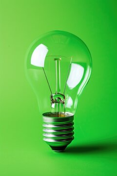Conceptual Energy-Saving Theme with Light Bulb on Green Background