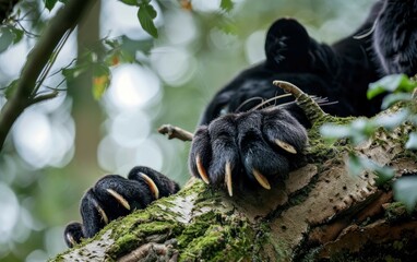 black panther sharp claws gripping onto a tree branch
