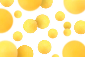Many table tennis balls falling on white background