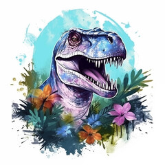 Watercolor Dinosaur Vector Illustration T-shirt Print
