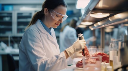 Laboratory-grown artificial meat concept showcasing the future of food with cultured beef, a sustainable and ethical alternative to traditional meat production.