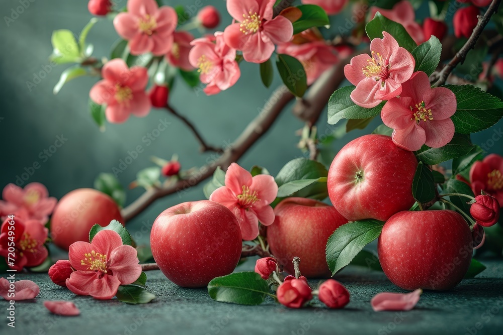 Aufkleber a large quantity of vibrant red apples neatly arranged on top of a sturdy table.