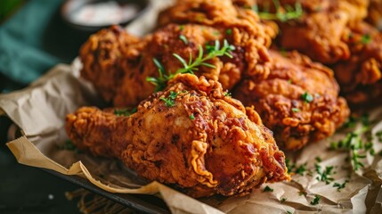 Cajun Spiced Crispy Fried Chicken against wooden table