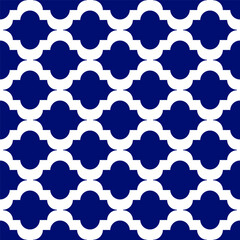 Moroccan tile blue and white simple seamless pattern. Oriental boho ethnic design for fabric, wallpaper, wrapper, texture, dress.