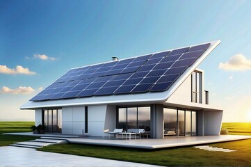 modern house concept with solar panels, house of the future. Generative AI