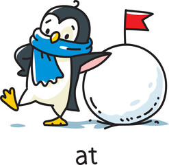 Preposition of place. Penguin at the snowball